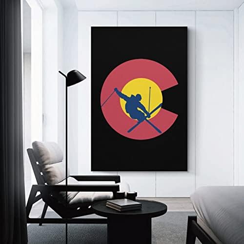 Флаг Колорадо Каране На Ски на Ски Печатна Картина на Стенно Изкуство, Съвременно Произведение, Вертикална Подвесная