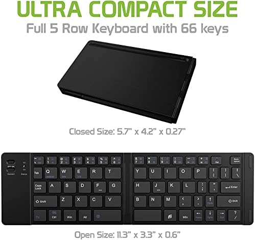 Работи от Cellet Ультратонкая сгъваема безжична Bluetooth клавиатура, съвместима с Samsung SM-N910C с поставка за телефон - Акумулаторна клавиатура в пълен размер!