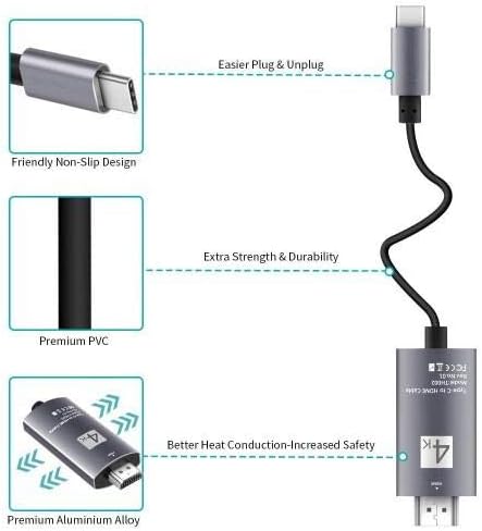 Кабел BoxWave е Съвместим с Gechic On-Lap M505E (кабел от BoxWave) - Кабел SmartDisplay - USB Type-C за HDMI (6 фута), USB кабел C / HDMI за Gechic On-Lap M505E - черно jet black