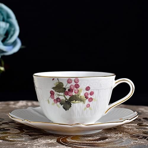 DNATS 15 Бр. Керамични Чаши за Комплекти с Релефен Златен Ръб на Розов Цвят и Череша с Заварочным Кана Керамичен Чайник