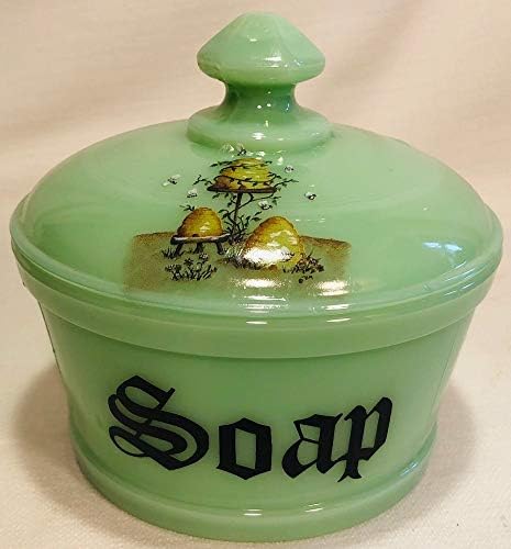 Стъклена вана с капак - на Сапун - Mosser САЩ (Нефрит Пчелите/копривна треска)