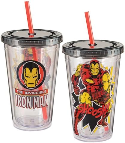 VANDOr LLC 26414 Акрилна Пътна чаша Marvel Iron Man обем 18 мл с Капак и Соломинкой, Червена, Задната и Жълт -