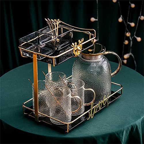 WDBBY Домакински комплект за приготвяне на студен чай с плодове от устойчиви на топлина Стъкло, следобеден чай, скандинавски чаена чаша, цвете кана за хол (Цвят: A, разм