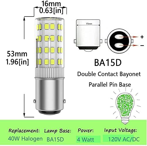 Крушка за шевна машина BonYei от 5 опаковки, Двухконтактная Двухзаходная лампа BA15D, Дневна светлина, Бяло 6000 К, База