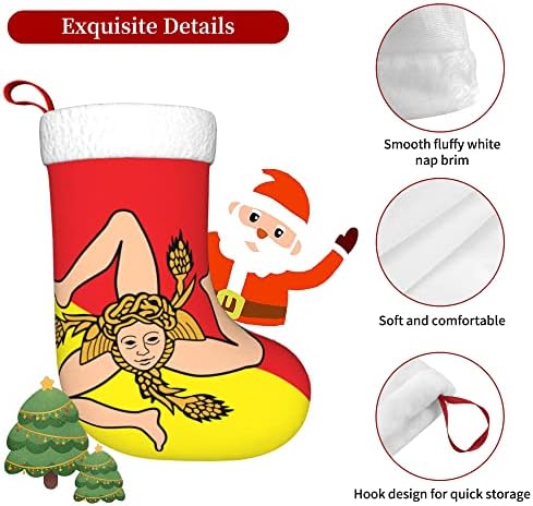 QG ZZX Коледни Чорапи с Бяла Супер Меки Плюшени Белезници Сицилиански Флаг Коледни Чорапи, Коледни Украси Отглеждане