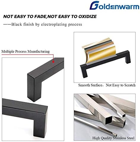 goldenwarm 10 X 10-инчови Черни Квадратни дръжки за бар-шкафове и 5 опаковки Черни дръжки за чекмеджета