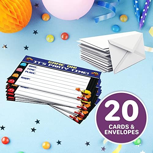 Покани картички и пликове Happy Choice Pacman - Попълване честит рожден Ден + 20 Пликове-ниско тегло от 230 грама, Покани