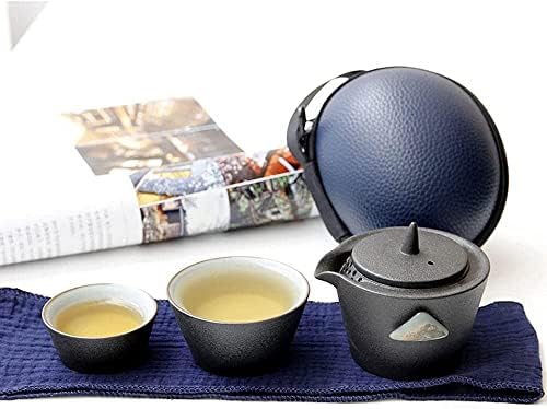 LIANXIAO - Преносим Чай от груба керамика, Един чайник и две чаши, Керамичен чайник, Чай в японски стил, Пътен комплект чаши-Комплект от четири предметов_white (Цвят: бял, ра?