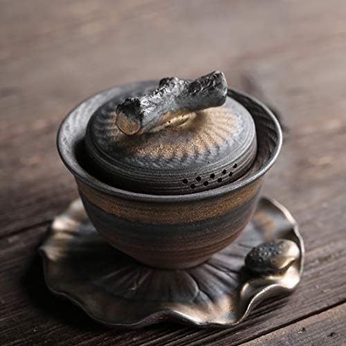 Чаена чаша ръчна изработка от керамика MULHUE, 5,8 унции/170 мл, Реколта Чаена чаша Gaiwan, състояща се от чаши, Чинии