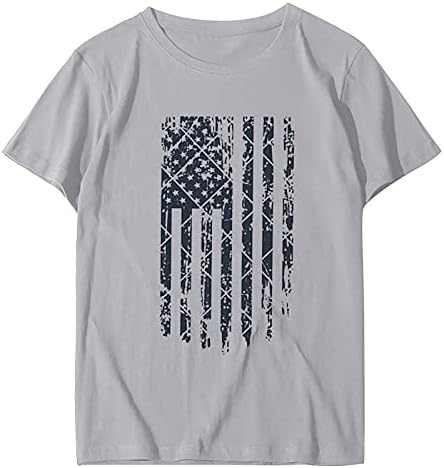 Патриотични Ризи за Жени с Флага на САЩ, Летни Ризи с Къс Ръкав и V-Образно Деколте в Ивица със Звездите, Без Приятелка,