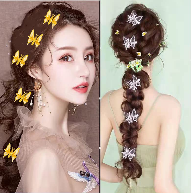6 БР. Метална Фиба за коса във формата на пеперуда за жени-юноши, 3D Ярки Метални Движещи се Фиби за коса с Пеперуди,