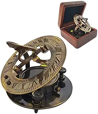 Античен Месинг Компас с Морски Слънчевия часовник и Надпис в Морски стил с Дървен Корпус, Изпратен на Морската Навигация