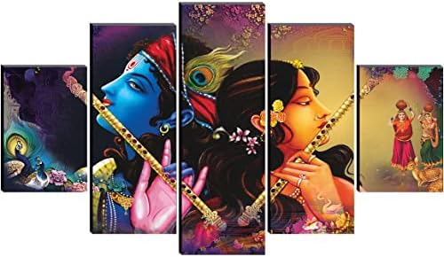 SAF Комплект от 5 Радха Кришна Религиозно съвременно изкуство Домашна декоративни стенни Живопис 30 инча x 18 инча PNLS32204