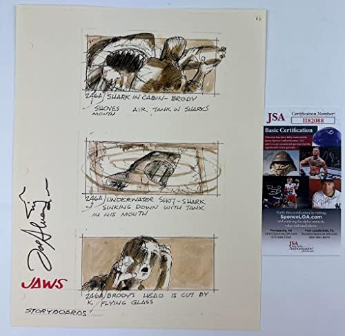 Джо Алвеш подписа и нарисува Рисунка на картон с размер 8,5x11 Челюсти на Акула Сториборд Художник-sa Автограф Удостоверяване JSA