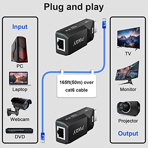 PWAY HDMI Удължител 165фут Аудио Видео 1080P на Ethernet кабел Cat5 Cat6 Предава сигнал без загуба на HDMI кабел за Удължаване