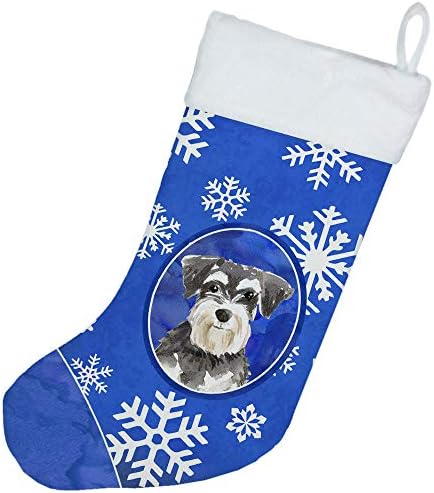 Съкровищата на Каролина KJ1179CS Зимни Снежинки Празничен Шнауцер Коледни Чорапи, Чорапи За Висящи пред Камината, Коледен