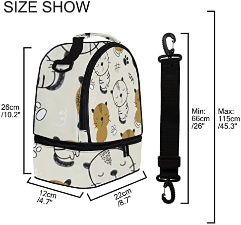 Здрав преносим двупластова чанта за ядене на Сладко Cats 3 с обяд-бокс на раменна рамо, подходяща за работа, пътуване и учене