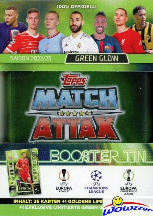 2022/23 Topps Match Attax шампионската Лига по Футбол ИЗКЛЮЧИТЕЛНА са подбрани лидице кутия-бустер с 38 карти, включително