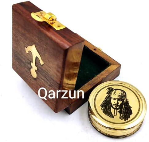 Месинг Компас на Капитан Джак Спароу Qarzun в Дървена Кутия за Любителите на Пиратите