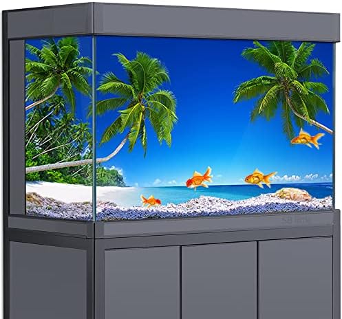 На фона на Стикер за Аквариум, Декорация за Аквариуми, Тропически Плаж, Слънце Хавай, Палми, HD 3D Плакат (11,8x23,6