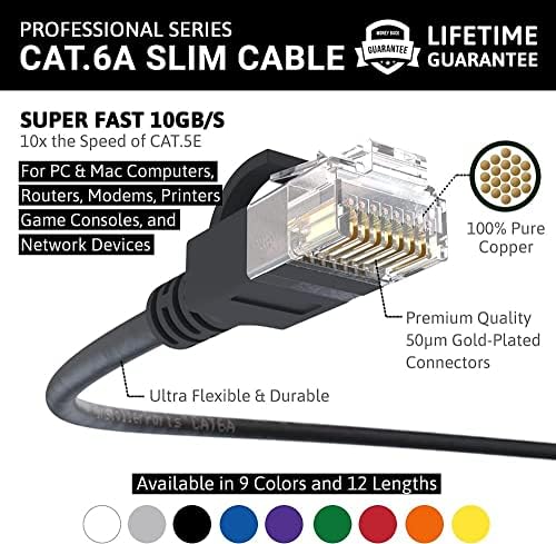 Инсталационните части на Ethernet Кабел основа cat6a Тънък Кабел UTP с качването на 3 фута (20 бр) - Черен - Професионалната