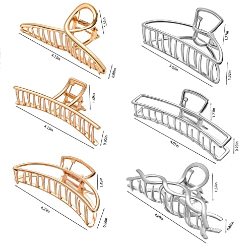 LUNROUG 6 опаковки големи метални щипки за коса - 4 Инчов злато Големи щипки за коса, златни и Сребърни Модни Щипки за