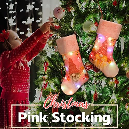 SDZXC Декор на Розови Чорапи Коледа с Подсветка Коледни Чорапи За Парти Празничен Коледен Нажежен Начало Декор Забавни Чаши за Парти