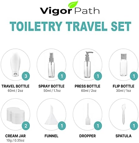 Комплект пътни бутилки VIGOR PATH - Преносими сжимаемые бутилки за шампоан, лосион и тоалетни принадлежности от 11 теми - Удобен празен комплект за стилен и лесен за пъту?