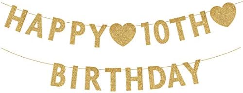Златен Банер С 10-ти Рожден Ден, Лъскава Украса За парти, за Момчета или Момичета 10 Години, Аксесоари