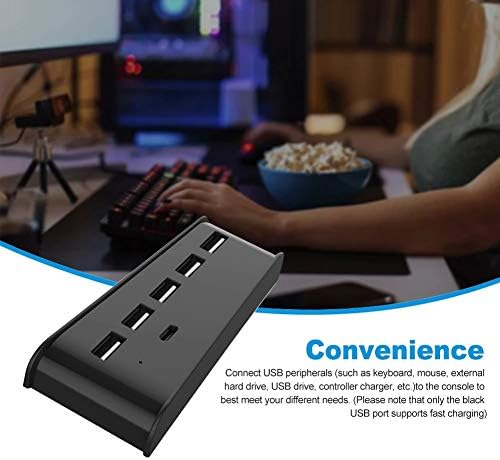 LZQDM 5-Портов за Високоскоростен Адаптер-Сплитер Игрова конзола USB Хъб, богат на функции за игралната конзола PS5 Поставка за Зареждане Светлинен индикатор (Цвят: бял)