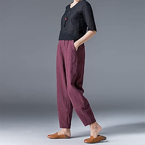 BEUU дамски ежедневни памук бельо, панталони капри свободни еластичен колан глезена скъсяване на панталони със странични