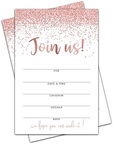 Покани Join Us в пликове - розово розово-златно Покана за всички поводи За младоженци или детската душа, сватба, годеж, рожден Ден, Юбилей, 25 Покани в пликове - 003JOIN
