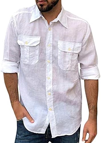 Мъжки Памучен Бельо Риза с дълъг Ръкав, Летни Плажни Работни Ризи с Копчета, Ежедневни Ризи Редовен Намаляване, Върхове с Джоб