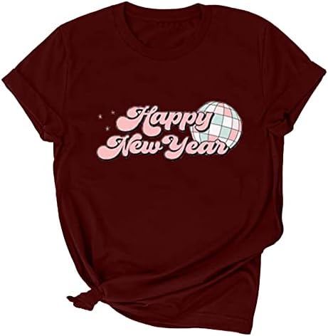 Ризи за Партита в Навечерието на Нова Година за жени 2023, Тениска честита Нова Година, Елегантни Ежедневни Блузи Свободно Намаляване с Къс ръкав и Кръгло деколте