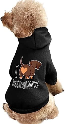 I Love Dachshund Куче Hoody с Качулка Hoody с Шапка Графична Облекло за Кучета и Котки Сладък Зимен Костюм за Домашни Любимци Черен