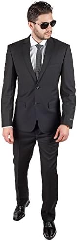Оборудвана Мъжки Костюм, Обикновен Черен Панталон с деколте по 2 Копчета и Плоски Отпред Панталони от Azar