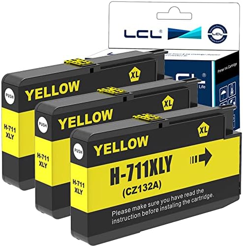 LCL Съвместима Касета с пигмента за подмяна на HP мастила 711XL 711 XL CZ132A CZ136A Designjet T120 24 T120 610 T520 24 T520 36 T520 610 T520 914 T125 24 (3 опаковки в жълт цвят)