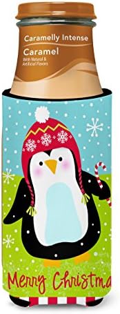 Carolin's Treasures VHA3015MUK Весела Коледа Happy Penguin Ултра-Обнималка за тънки кутии, Калъф за охлаждане на Консерви, Може да се Пере в кола, Калъф за напитки, Сгъване, Втулка, Държа