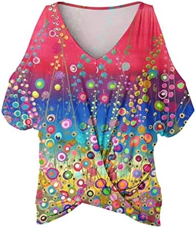 Тениска за Жени, Качулки в Ивицата Големи Размери 2023 Кръгъл Отвор, Лесен Къс Ръкав, Летни Модни Ежедневни Ярко Розово