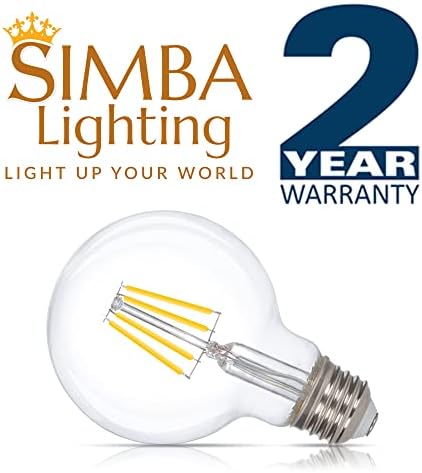 Simba Lighting Led лампа с нажежаема жичка Edison Vintage Vanity Globe G25 (G80) 6 W, с регулируема яркост, еквивалент на 60 W (6 бр.), 120 В, за огледала за гримиране в банята, средна база E26, CE и RoHS, Е