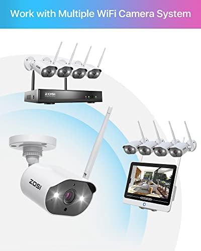 Безжична система за видео наблюдение ZOSI 2K 8CH светлината на Прожекторите с двупосочна аудио, 2K H. 265 + 8CH ВИДЕОНАБЛЮДЕНИЕ НРВ, 5 3-Мегапикселови WiFi IP-камери за улицата, Цв