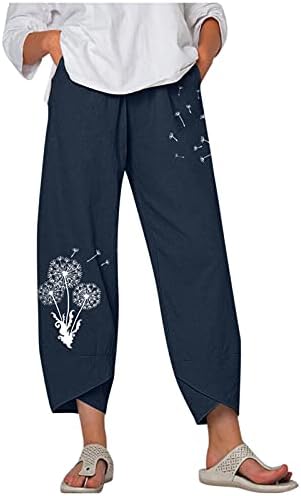 Дамски ленени панталони съкратен свободни струящиеся панталони за почивка на ластик с завязками ленени панталони есенни