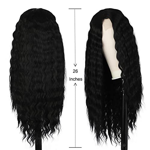 Eflaintes Дълга Перука от Океанска вълна за черни жени, Термоустойчиви Синтетични Перуки с отнемане от Естествена коса