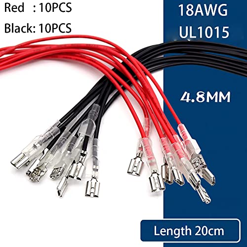 20PCS Червено/Черно 20 см 14AWG Комплект Обжимных клемм с гнездовой шпатула за кабели с Прекъсване облицовки (6,3 mm)
