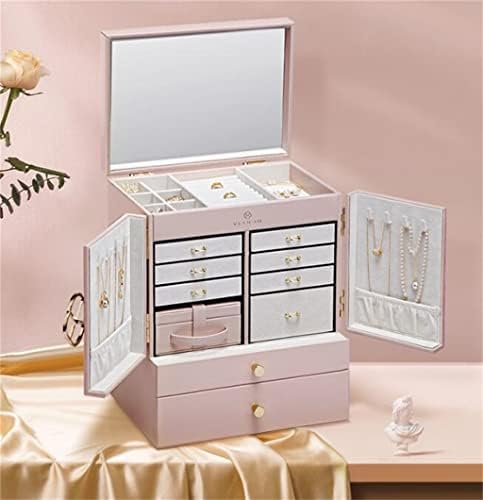 Дамски Кожени Ковчег за бижута TFIIEXFL, Кутия за съхранение на бижута, Европейската Кутия за съхранение на бижута (Цвят: