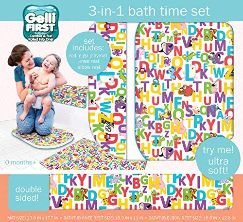 Мат Gelli - Neutral Забавни Alphabet Bathtub Combo 3 в 1 - Осигурява възглавница за коленете и лактите по време на къпане на бебето. Ярко оцветени, Изработен от устойчив стиропор. Дръж
