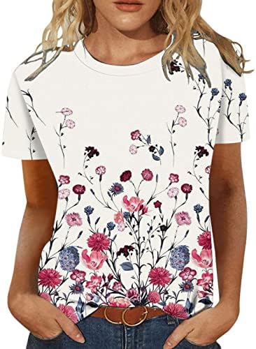 Най-риза за Момичета, Есен-Лято, Памучен Блуза с къс Ръкав и деколте Лодка, Графична Ежедневна Блуза Свободно Намаляване