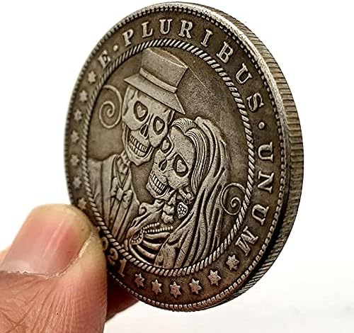 Ada Криптовалюта 1921 Лутане Монета Двойка Влюбени Череп Във Формата На Сърце Любима Сребърно Покритие Монета Възпоменателна