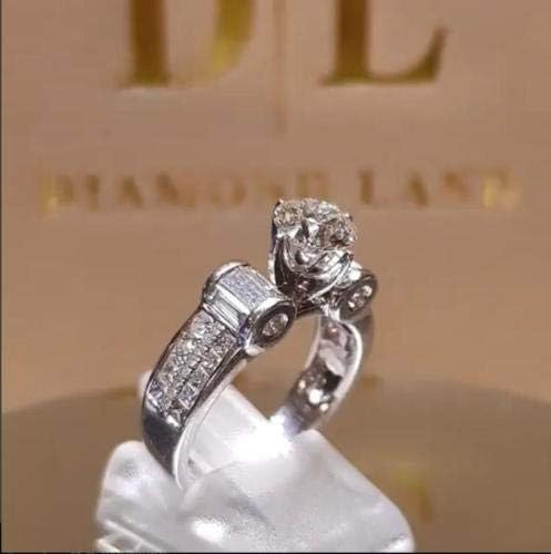 Модни бижута, сребро 925 проба, бял сапфир, годежен пръстен с камък на раждане, женски пръстен Sz 6-10 (6)