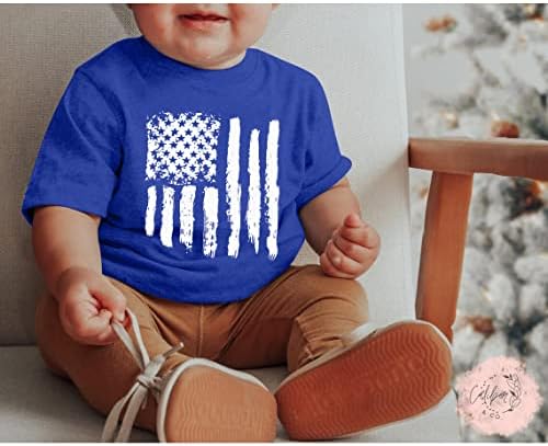 Тениска с кръгло деколте и къс ръкав с изображение на Знамето на САЩ за най-малките момчета LUKYCILD/Grils